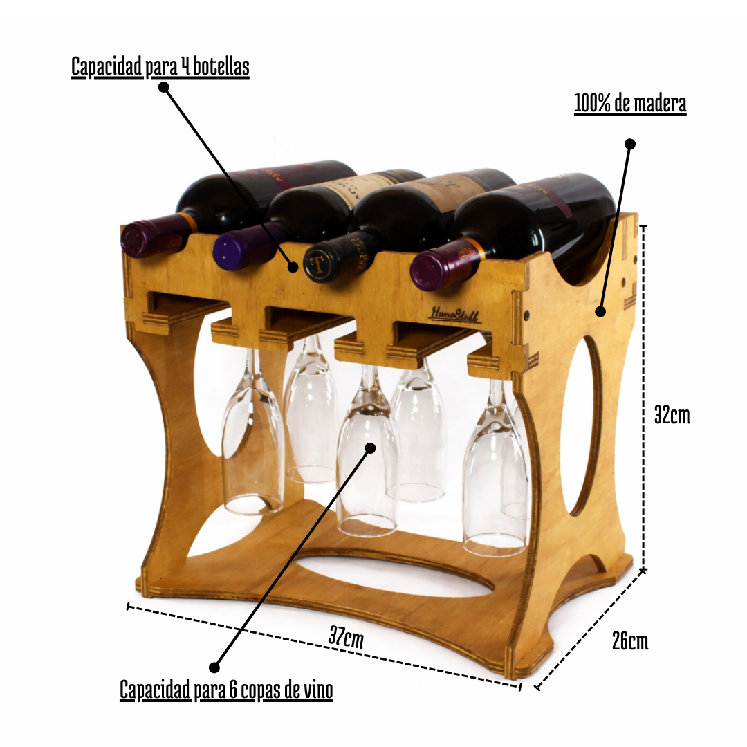 Cava O| Cava de madera para 4 vinos y 6 copas